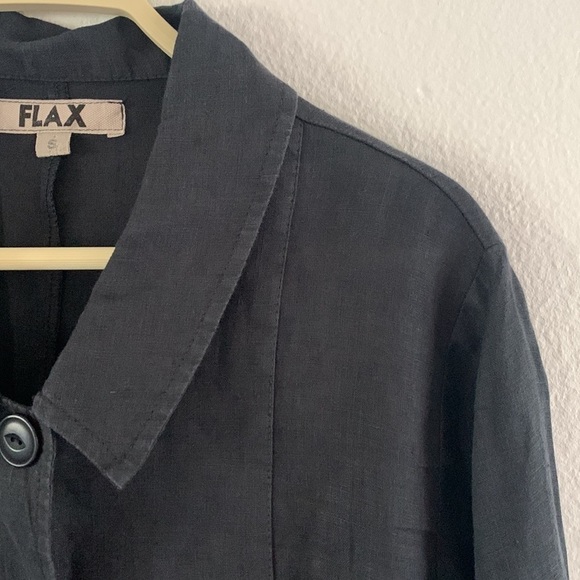Flax 100% Linen Lagenlook Jacket/ Blouse/ Blazer Size S Black Button Down Shirt - Picture 5 of 12